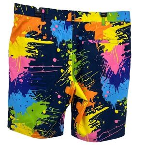 Loudmouth Golf Shorts Blasterpiece Navy Blue Neon Paint Splatter Mens Size 38